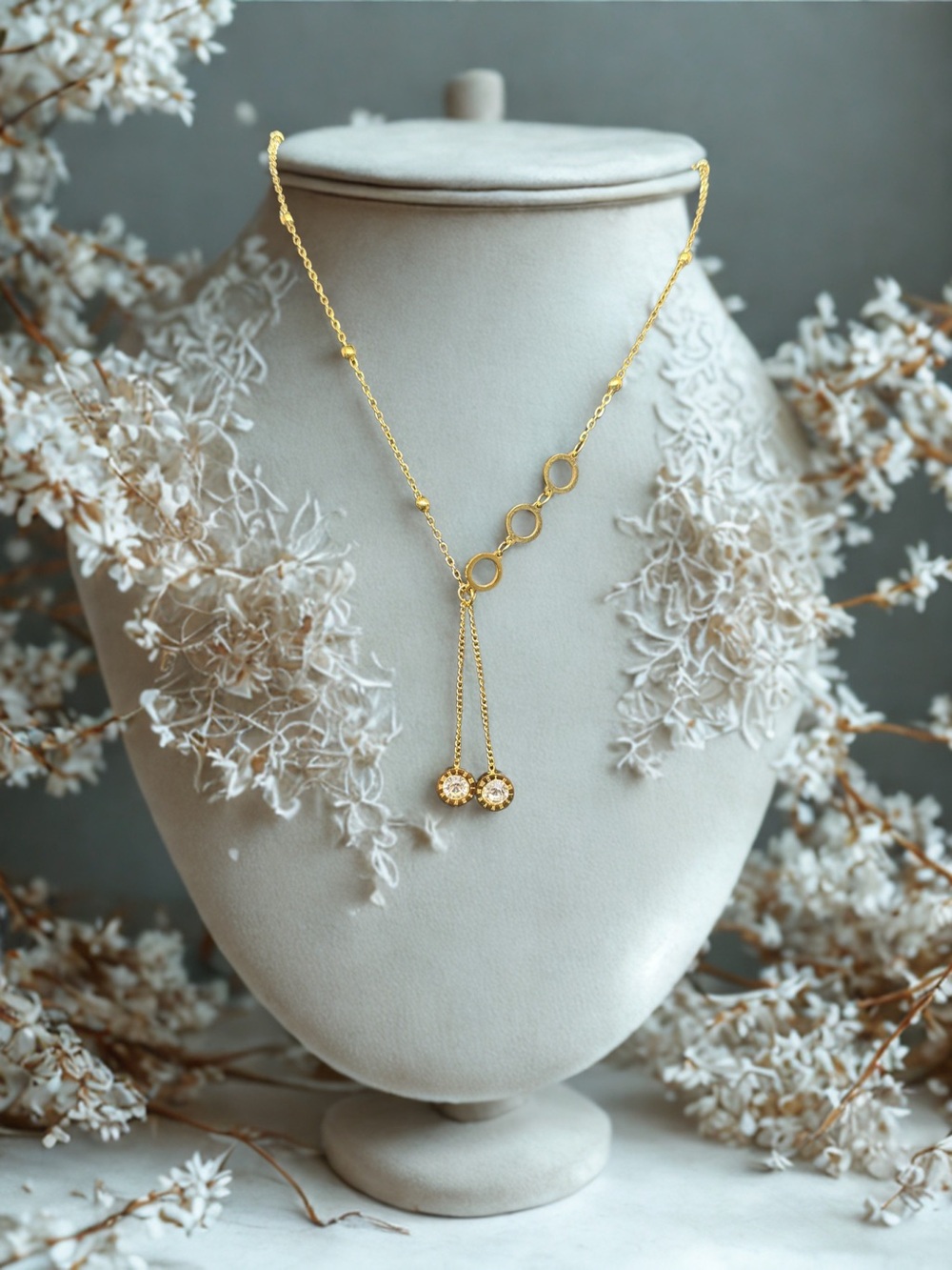 💛18K Gold-Plated Stainless Steel Lariat Y Necklace w/Crystal Drop Accents/NWOT💛